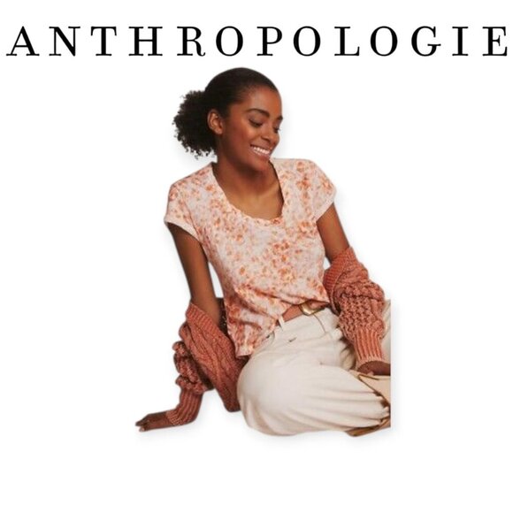 Anthropologie Pilcro Cotton Scoop Neck Tee Orange Size M NWOT - Picture 1 of 10